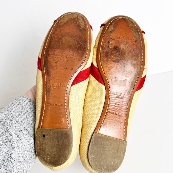 Alaia Raffia Straw ballet flats with red bow detail and trim size 36 - Picture 8 of 9